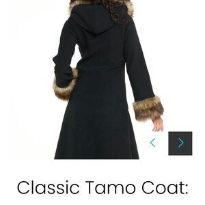 Classis Tamo Designs "Sable" Black Hooded Coat with Faux Fur Trim Sz L